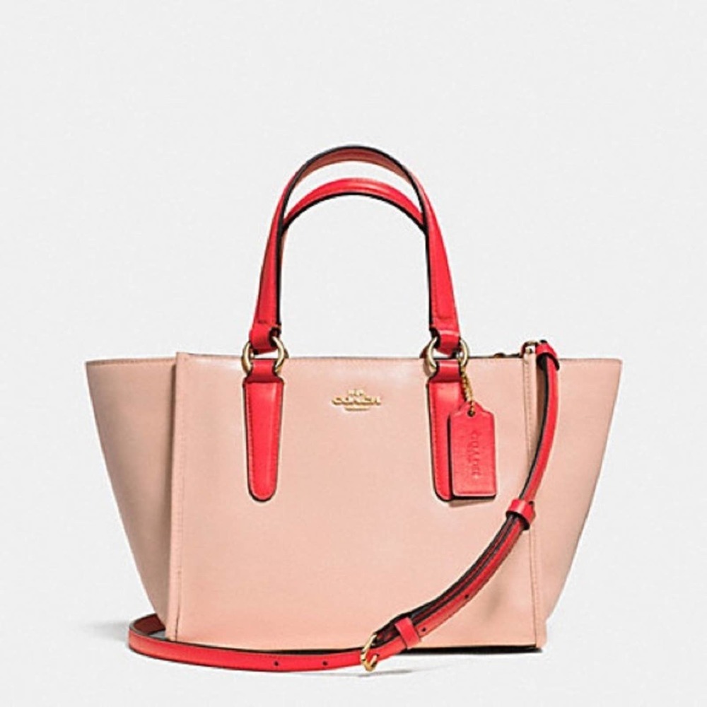 NEW Coach Mini Crosby Colorblock Satchel Bag in Apricot Coral